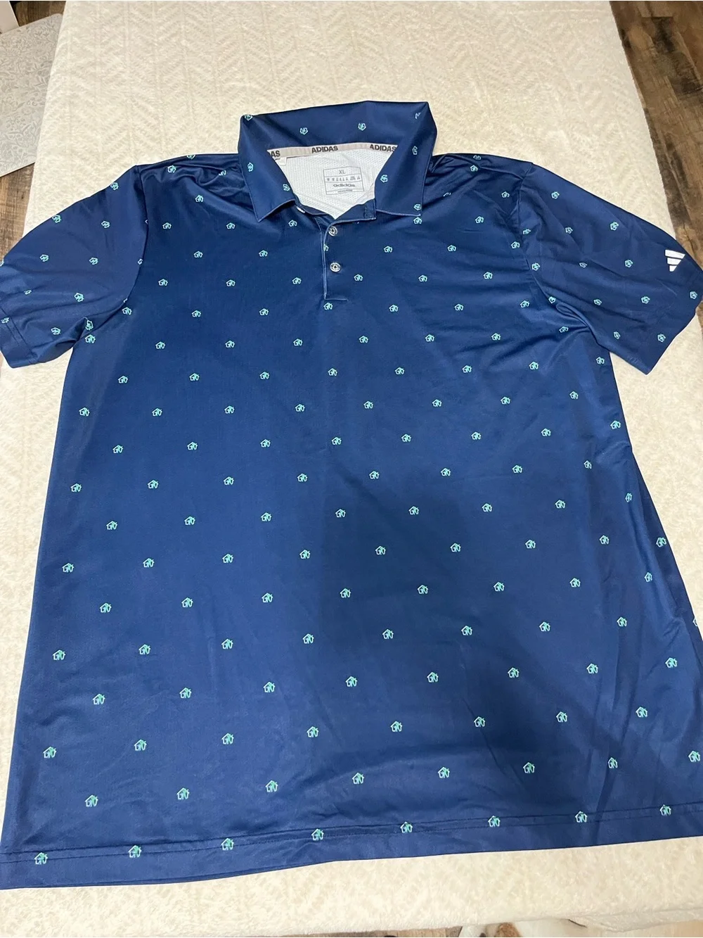 Adidas Men’s Navy Polo with Mint Micro-Print XL